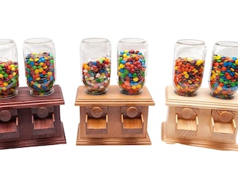 Distributore di caramelle DOPPIO in legno fatto a mano - Snack M&M® Peanut Skittles® - Distributore di caramelle in legno