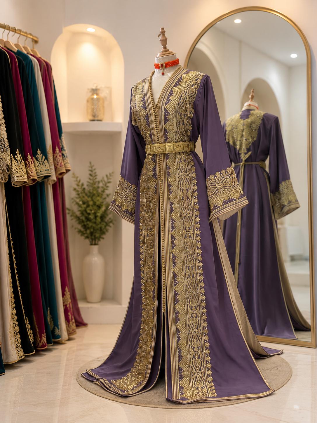 royal purple and gold dress Deep Royal Purple With Golden Embroidery Chinnon Silk Salwar Suit – Ethnos main image 1