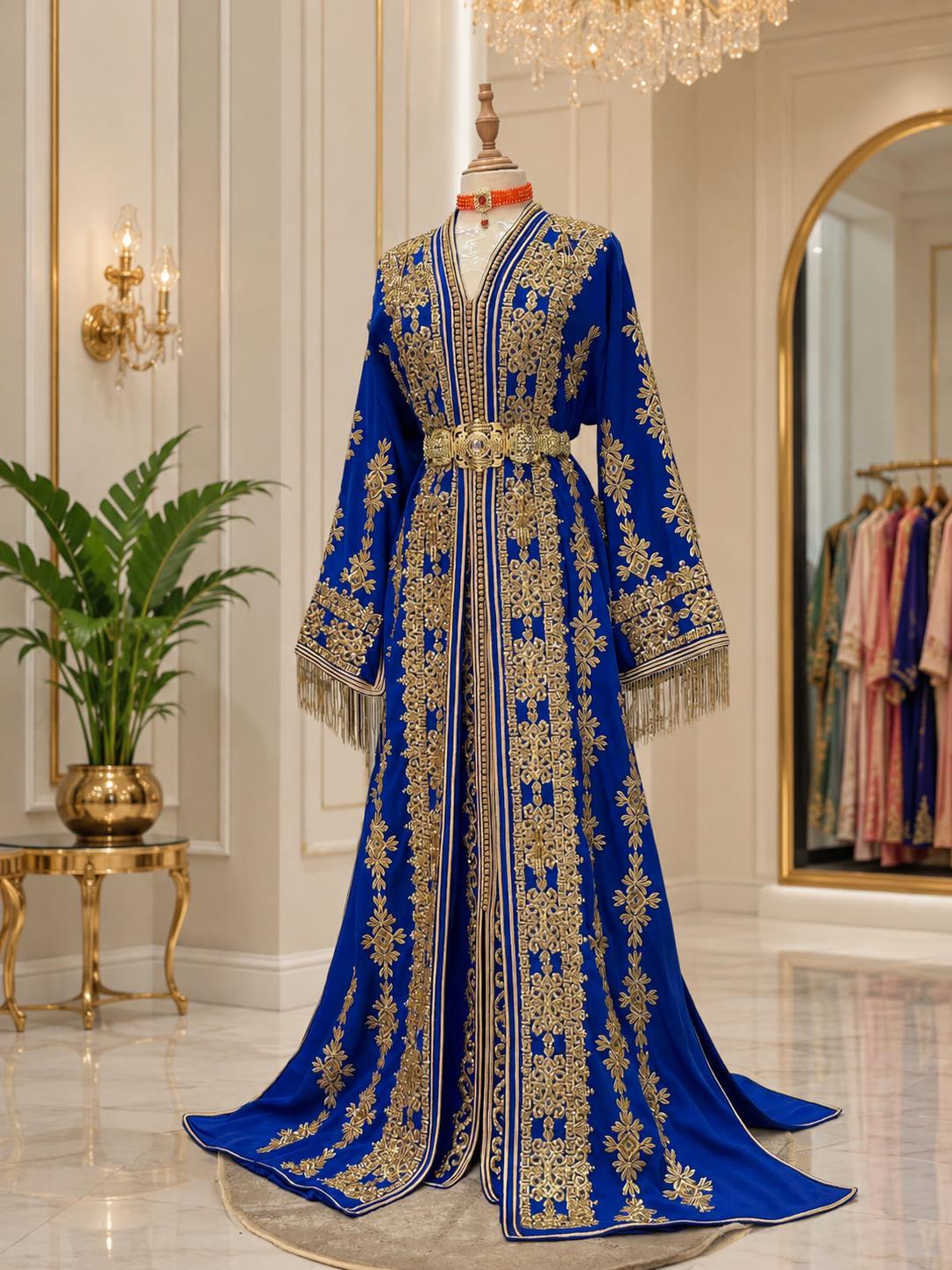 engagement dresses arab Luxury Rose Gold Blue Ruffles Princess Ball Gown Arabic Evening Dress –  Jill Wish main image 0