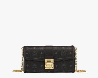 MCM Visetos Chain Wallet , Monogram Leder Crossbody Geldbörse, Designer Schultertasche