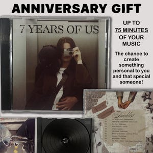 May include: A custom CD case featuring the text 7 YEARS OF US and a photograph of a person holding a camera. The back insert displays a tracklist with ten songs, including titles like The Perfect Pair and Die With A Smile, alongside decorative star and rose graphics.