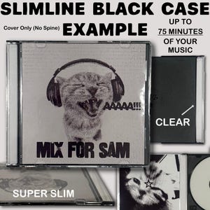 May include: A slimline black CD case featuring a cover with a graphic of a cat wearing headphones and the text AAAAA!!! and MIX FOR SAM. The case is labeled as a cover only with no spine, and includes text indicating up to 75 minutes of music.