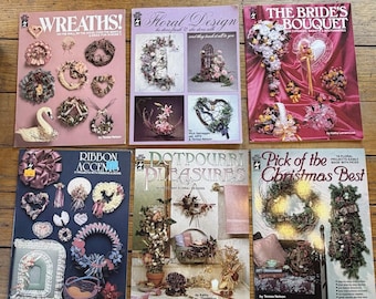 Vintage Craft Book Lot How To Floral Design Wreath Ribbon Christmas DIY 6 Pc