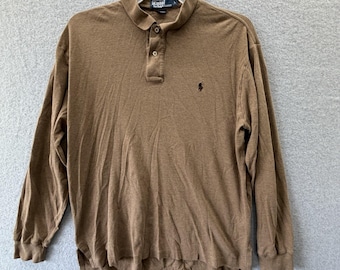 Vintage 90s Polo Ralph Lauren Mens Large Shirt Brown Minimalist Preppy Old Money