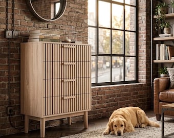 Light Wood 4-Drawer Dresser | Fluted Japandi Bedroom Storage Cabinet