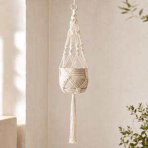 Boho Makramee Pflanzenaufhänger, Hanfseil hängender Pflanzenhalter, Indoor Outdoor Dekor