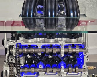 Porsche Engine Table with LED Light and Moving Parts, Custom Porsche Engine Block Coffee Table, Mechanical Industrial Furniture, Car Guy Gif