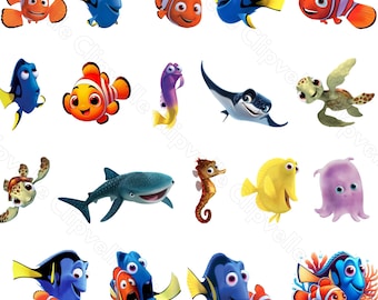 Finding Nemo png-bundel, 20 oceaan cartoon png-bestanden, vis verjaardagsfeestje digitale download