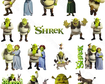 Shrek png-bundel, 20 png-bestanden met stripfiguren, Shrek verjaardagsfeestje digitale download