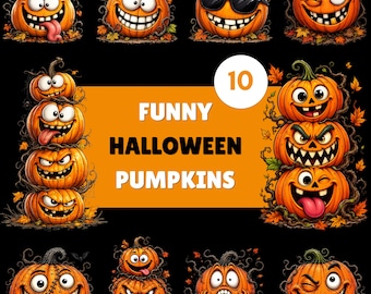 PNG-bundel grappige Halloween-pompoen, 10 schattige griezelige pompoen-png-bestanden, digitale download Halloween