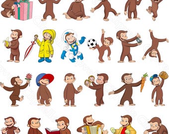 Curious George png-bundel, 40 cartoon aap png-bestanden, leuke digitale download verjaardagsfeestje