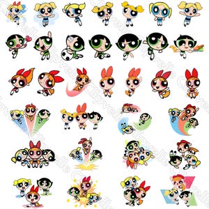 Powerpuffpinglorna PNG-paket, söta tecknade clipartpaket, transparenta PNG-filer, sublimeringsdesigner, direktnedladdning
