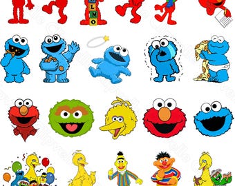 Sesamstraat png-bundel, koekjesmonster en Elmo cartoon clipartset, sublimatie digitale download voor kinderen