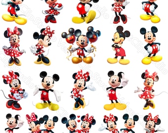 Mickey Mouse PNG-bundel, Minnie Mouse cartoon clipartset, leuke op Disney geïnspireerde sublimatie digitale download