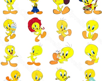 Tweety Bird png-bundel, 16 schattige cartoonvogel png-bestanden, verjaardagsfeestje digitale download