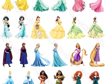 Prinses png-bundel, magische sprookjeskarakter clipartcollectie, sublimatie digitale downloadset voor kinderen