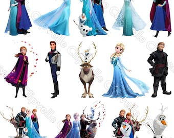 Ultimate Frozen Princess PNG-bundel, premium clipartcollectie winterpersonages, magische sublimatie digitale downloadset