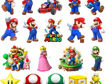 Super Mario PNG-bundel, Cartoon Game Clipart Pack, Mario-sublimatie PNG-bestanden, 30 digitale clipartdownloads