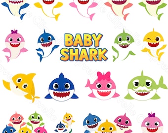 Baby haai png-bundel, 20 schattige haai png-bestanden, babyhaai verjaardagsfeestje digitale download