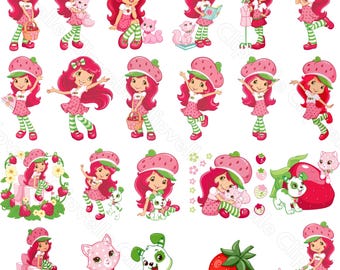 Strawberry Shortcake PNG Bundle, Cute Cartoon Girl Clipart Set, Berry Sweet Digital Download Files