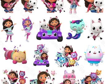 Gabby’s Dollhouse PNG Bundle, Cute Cartoon Girl & Kitty Clipart Set, Kids Sublimation Digital Download