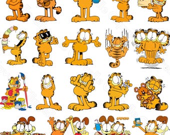 Garfield png-bundel, 30 cartoon kat png-bestanden, Garfield verjaardagsfeestje digitale download
