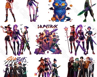 Kpop demonenjagers halloween png-bundel, 10 spooky kpop png-bestanden, halloweenfeest digitale download