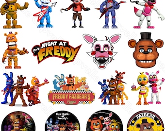 Five Nights at Freddy's PNG-bundel, FNAF-tekenset clipart, horrorspel sublimatie png, digitale download