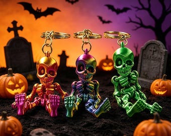 Articulated Skeleton Keychain, 12cm Halloween Bag Charm, Multicolor Spooky Key Ring