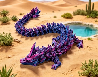 3D Printed Articulated Crystal Dragon Statue, Gem Spikes, Desk Decor (Glow in the Dark Option)