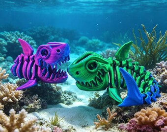 Articulated 3D Printed Shark Skeleton, Poseable Fidget Toy, Desk Decor, 17cm