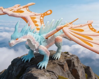 Dragón articulado de alas de seda, modelo de fantasía articulado impreso en 3D, juguete STEM para niños.