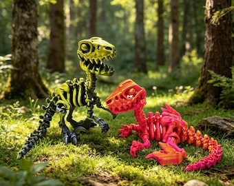 3D Printed Articulated Raptor Skeleton Toy, Poseable Dinosaur Fidget Desk Pet