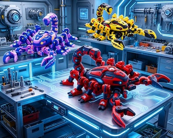 3D Printed Articulated Mecha Scorpion Toy, Poseable Robot Figurine, Sci-Fi Desk Decor