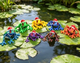 3D Printed Poseable Tree Frog Fridge, Articulated Cute Frog Toy, Christmas Red-Eyed Frog, Colorful Desk Decor, 12cm 15.5 cm