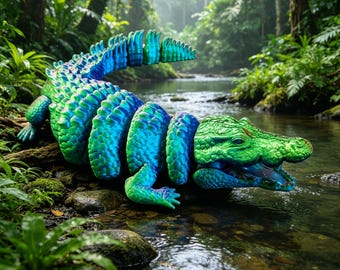 Juguete articulado de cocodrilo impreso en 3D, figura gigante de escritorio de cocodrilo de 20,5 cm (cambio de color)