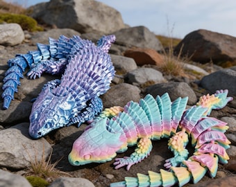 Articulated Dragon Lizard Toy, Rainbow Crystal PLA Fidget Reptile Figure, Desk Decor Gift