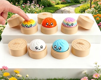 3D Printed Dumpling clicker, Kawaii Desk Decor, Stress Relief Clicker, Full Color Set