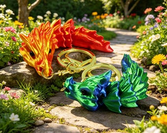 3D Printed Baby Bone Dragon Keychain, Articulated Dragon Spine Fidget Toy, 12 cm Backpack Charm, PLA Fantasy Gift, Macaron & Metallic Colors