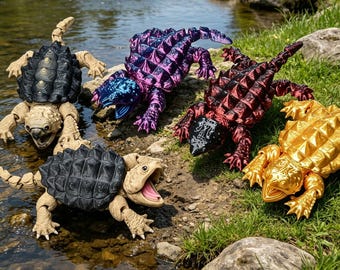 Articulated Snapping Turtle Toy, 3D Printed Poseable Reptile Figure, Desk Decor (13cm)