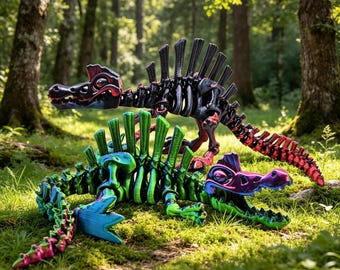 3D Printed Articulated Spinosaurus Skeleton Toy, Poseable Dinosaur Fidget Desk Pet (20cm)
