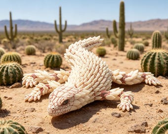 3D Printed Articulated Armored Lizard Toy, Poseable Spiky Reptile Desk Decor
