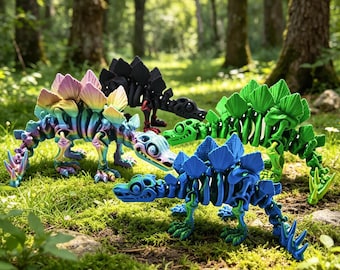 3D Printed Articulated Stegosaurus Skeleton Toy, Poseable Dinosaur Figurine (18-23 cm)