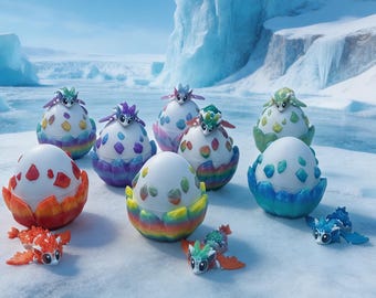3D Printed Glacier Dragon Egg Set, 8cm Crystal Toy, Ice Figurine, Fantasy Collectible