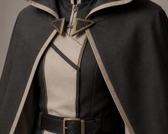Shadowbound Hooded Cotton Cloak Costume – Fantasy Ranger Cape with Tunic Set, Medieval Hooded Outfit