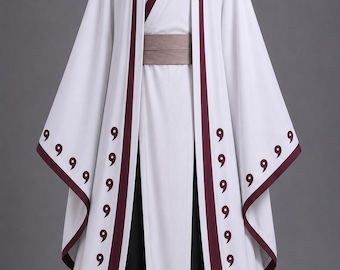 Otsutsuki Inspired Explorer Robe Costume – White & Maroon Fantasy Cloak Outfit