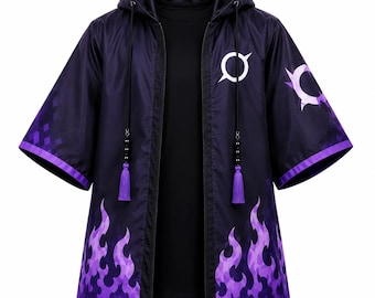 Shadow Eclipse Hooded Cloak Jacket – Purple Flame Sublimation Print Cosplay Coat