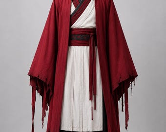 Crimson Hooded Cloak Costume | Medieval Fantasy Robe | Cotton Hooded Cosplay Outfit