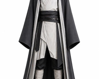 Men's Charcoal Grey Hooded Jedi Cloak Costume – Fantasy Warrior Robe Outfit