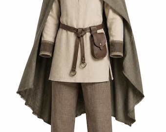 Viking Hooded Cloak, Medieval Tunic Set, Renaissance Cape, Fantasy Warrior Costume